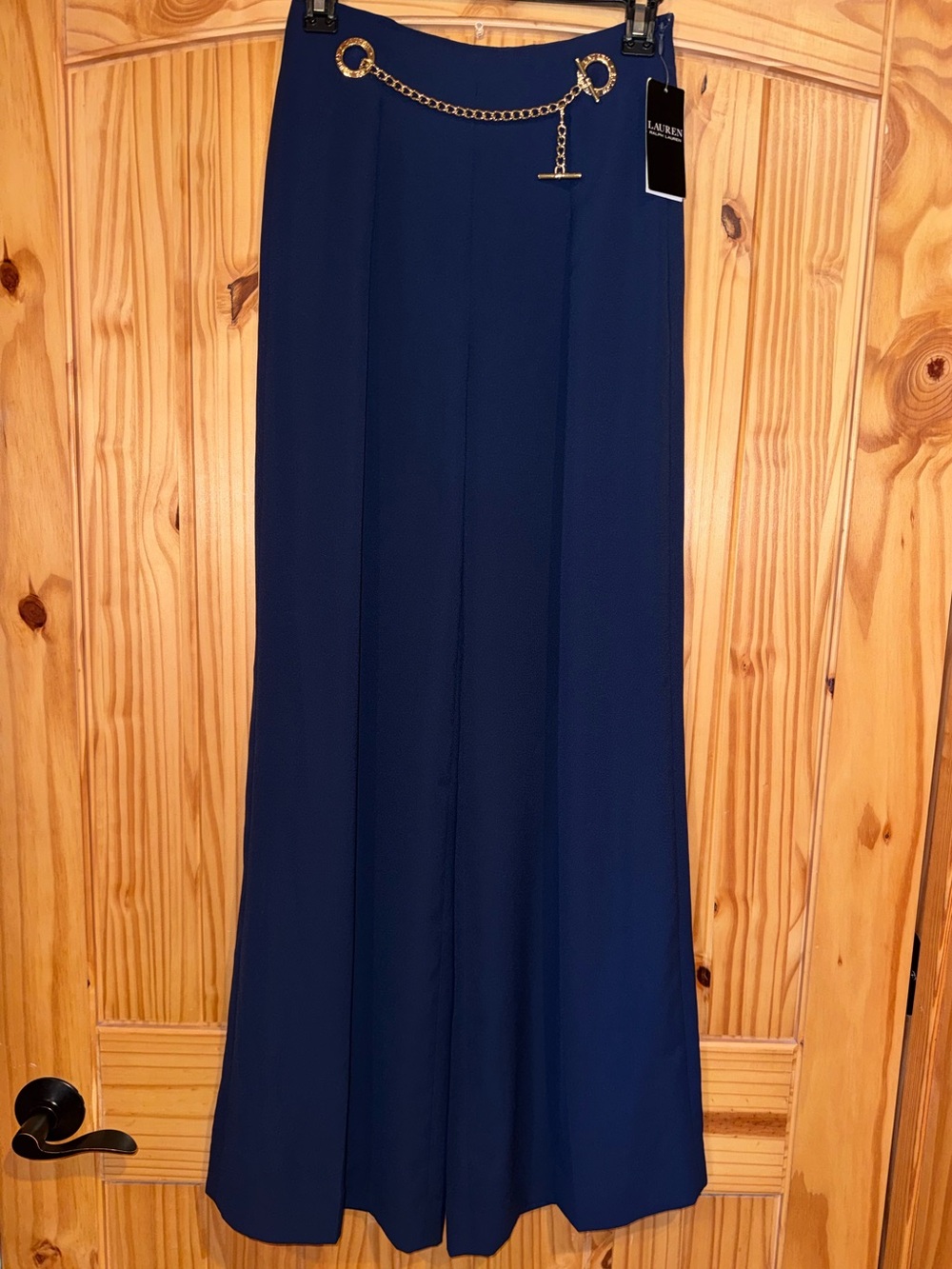 NWT Lauren Ralph Lauren Pleated Georgette Belted Wide Leg Pant